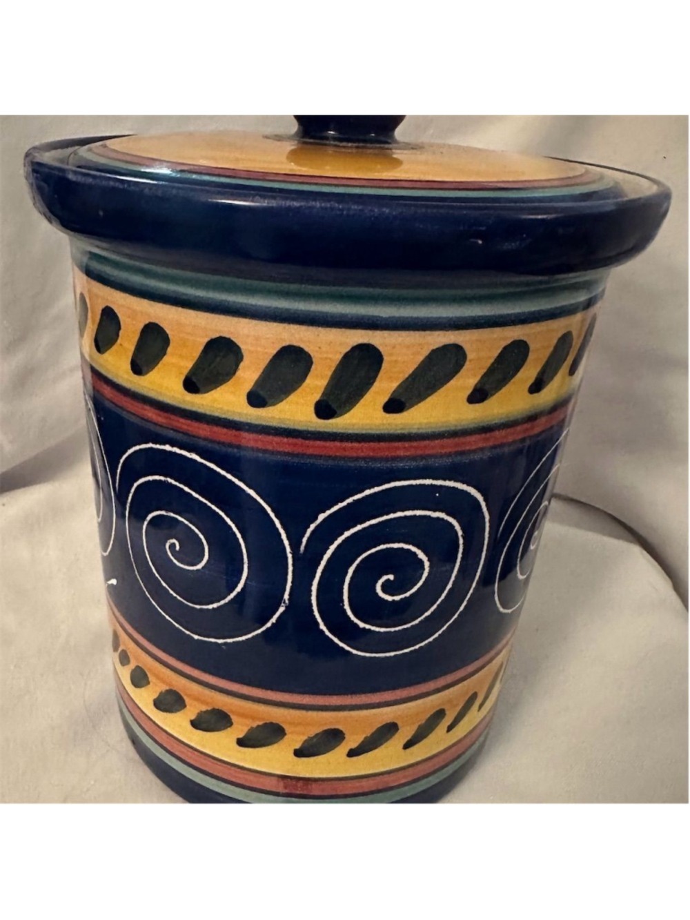 Pier 1 Italian Swirl Ceramic Canister with Lid Multicolor Blue Jar